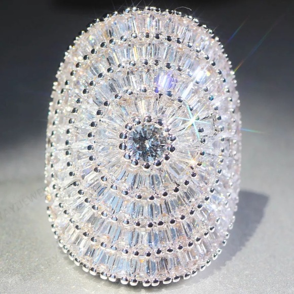 Sterling silver sim. diamond wide cocktail ring - Picture 4 of 5